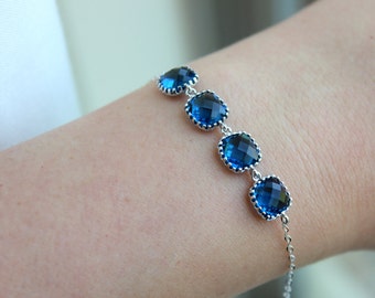 Silver Sapphire Navy Blue Bracelet Silver Bridesmaid Bracelet - Bridal Bracelet - Wedding Jewelry - Silver Accessories - Something Blue