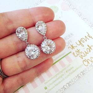 Silver Crystal Stud Earrings Teardrop Clear Jewelry - Crystal Bridal Earrings - CZ Clear Bridal Accessories Wedding Bridesmaid Jewelry