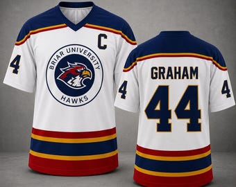 Custom Briar University Hawks Hockey Jersey, Garrett Graham 44 Hockey Romance Jersey, Off Campus Bookish Apparel, Logan, Di Laurentis Tucker