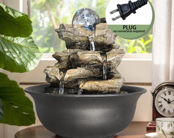 Resin Tabletop Fountain with LED Lights, Indoor Waterfall Feature