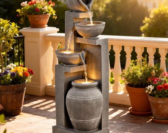 45.3"H Water Fountain Modern Outdoor Fountain with 4 Tiers Cascading Bowls