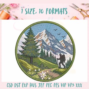 Mountain Hiking Embroidery, Nature Landscape Patch, Outdoor Adventure Machine Embroidery, Camping Badge DST PES