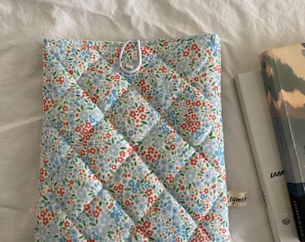 Floral book sleeve, handmade cotton book protector and journal pouch, kindle bag