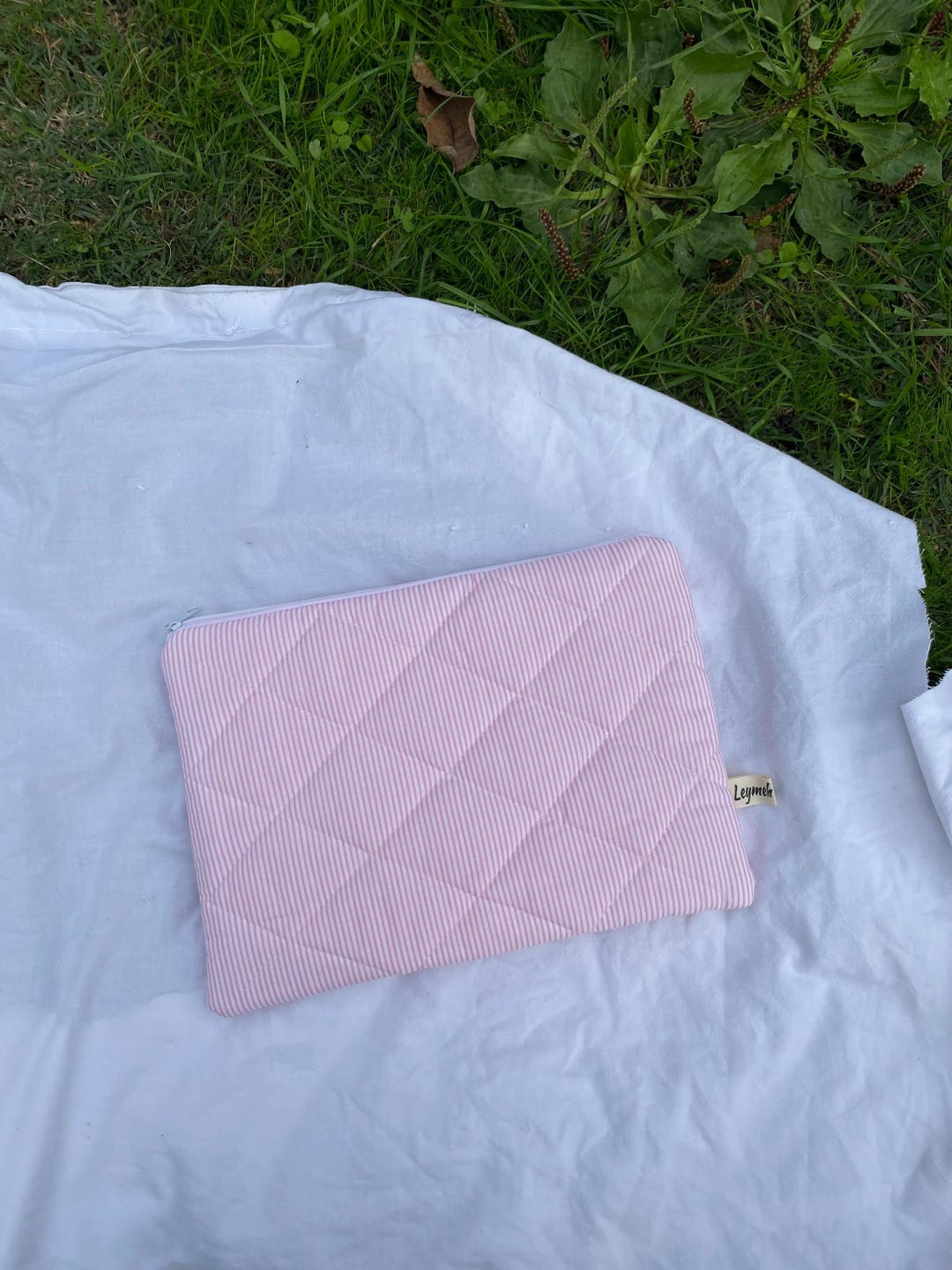Pink Striped Quilted Laptop & Tablet Sleeve – Preppy Striped Case for ...