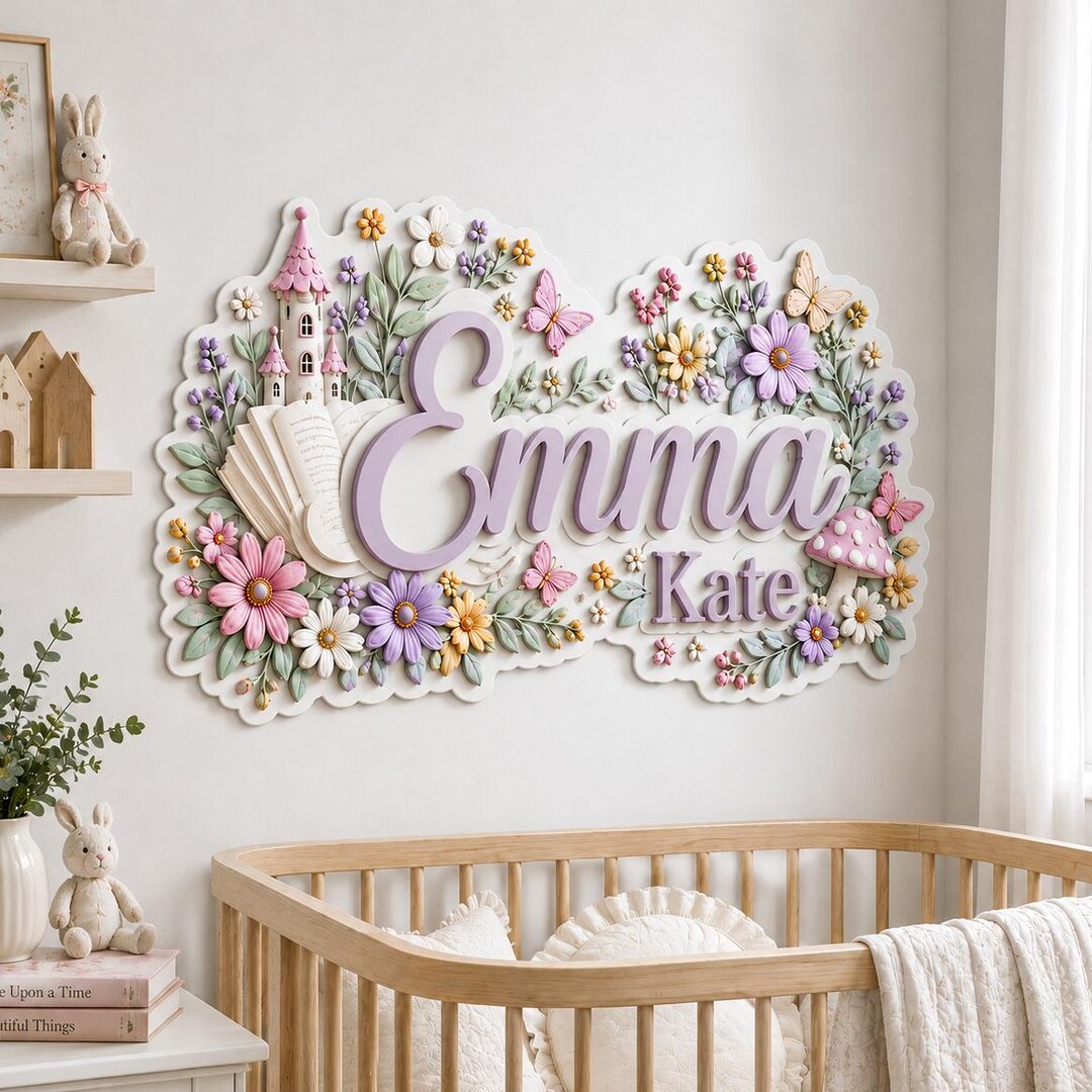 Personalized Floral Nursery Name Sign, Butterfly Layered Kids Wall ...