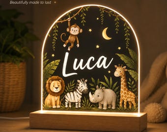 Personalized Safari Animal Night Light, Baby Boy Nursery Decor