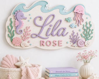 Personalized Layered Wood Ocean Name Sign, Coastal Nursery Decor