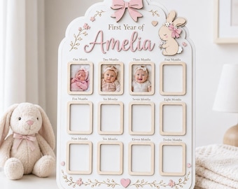 Personalized Baby First Year Photo Display, Custom Name Birth Announcement Sign