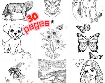 30 PRINTABLE COLORING Pages for Kids DIY Colouring Book Boys and Girls Children Adult Teen Activity Pages Instant Download Print At Home