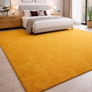 Mustard Yellow Area Rug, Modern Minimalist Carpet, Contemporary Gold Living Room Rug, Warm Earth Tone Floor Rug, Organic Modern Home Decor image 2