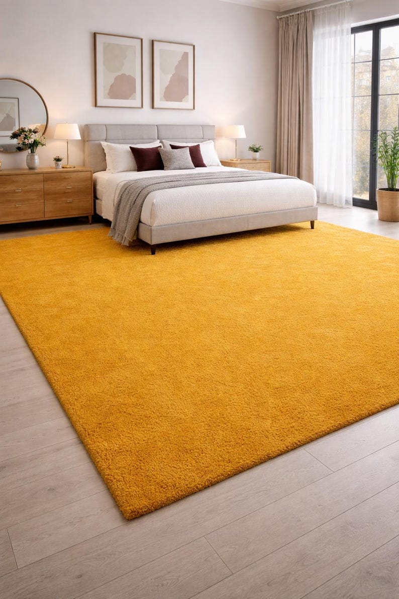 Mustard Yellow Area Rug, Modern Minimalist Carpet, Contemporary Gold Living Room Rug, Warm Earth Tone Floor Rug, Organic Modern Home Decor image 2