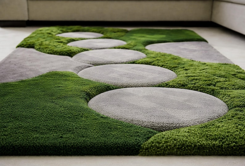 Stone Rug Design Moss Path Rug, Biophilic Area Rug, Zen Garden Carpet, Organic Modern ...