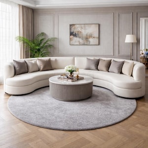 Tapis rond gris fait main pour chambre à coucher, salon, décoration minimaliste moderne au sol.