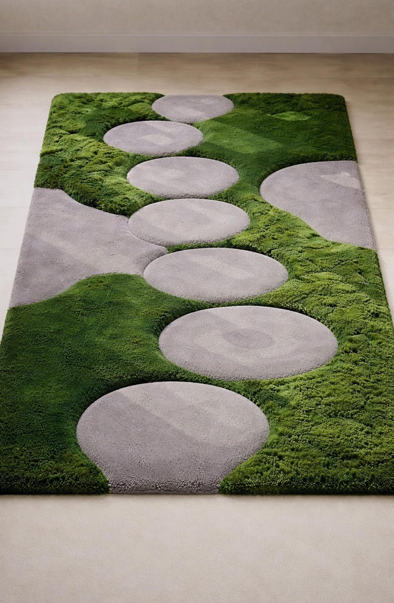 Pathways Rug Moss Path Rug, Biophilic Area Rug, Zen Garden Carpet, Organic Modern ...