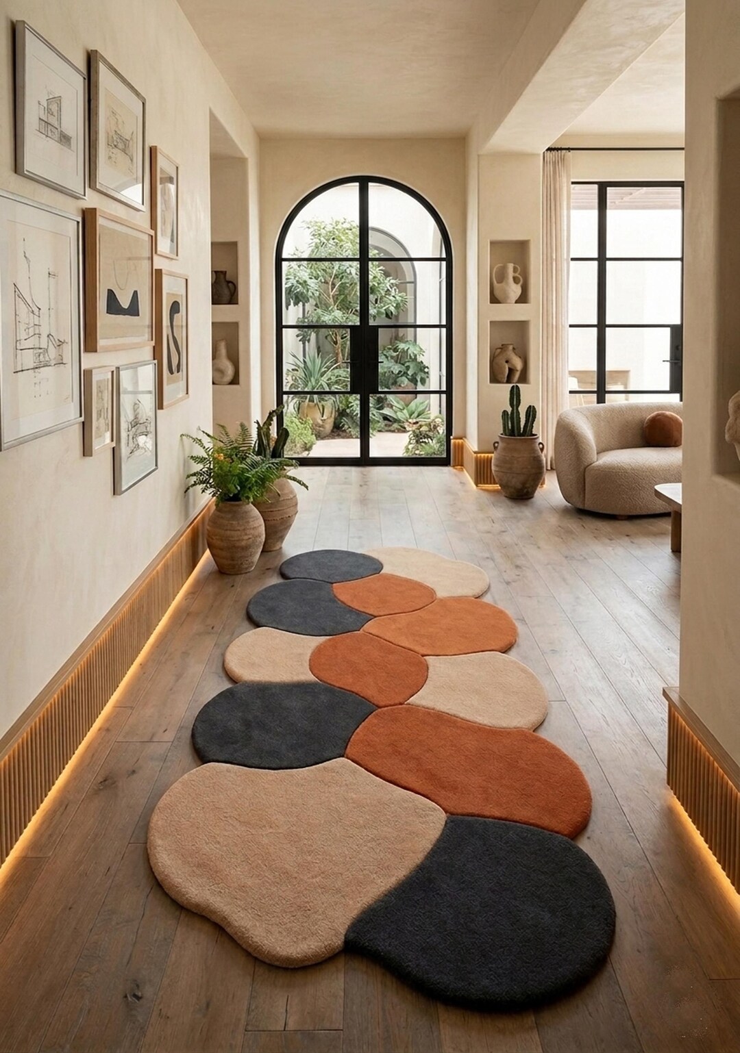 Unique Shape Runner Rug Abstract Runner Rug, Handmade Organic Shape Runner, Modern Hallway ...