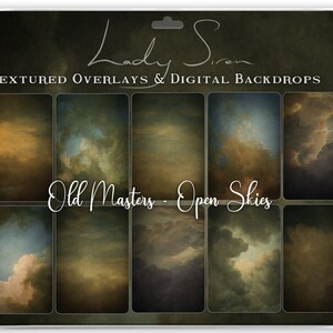 10 x Old Masters Open Skies ,  , High Resolution for Photoshop, Textured Overlays Digital Backdrops