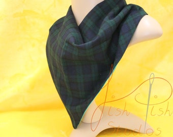 Premade - Extra Large Halloween Fursuit Bandana - Tartan print with Green/Blue Back - Fashion XL Jumbo Neck Scarf Accessory