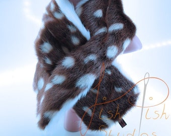 Pre-Made - Luxury Faux Fur Scarf - Spotted Deer Styled Print