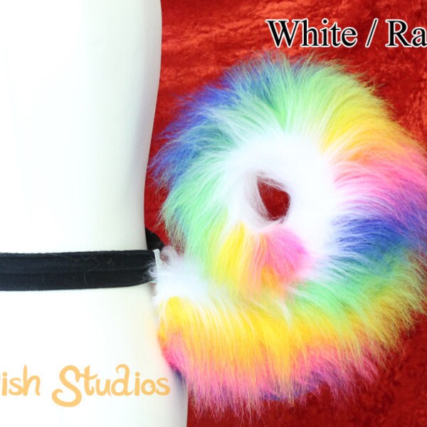 Tight Curled Husky Fursuit Cosplay Tail - Silver, Black, or Rainbow - Great for Cosplay, Fursuits Costumes canine dog wolf furry