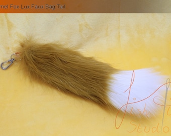 Luxury Faux Bag Tail - Fox Style - Caramel and White Fabric - Furry Bag Accessory - Pre made