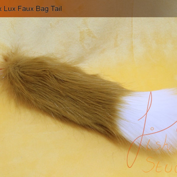 Queue de sac de luxe Faux - Style renard - Tissu caramel et blanc - Accessoire de sac à fourrure - Pré fait