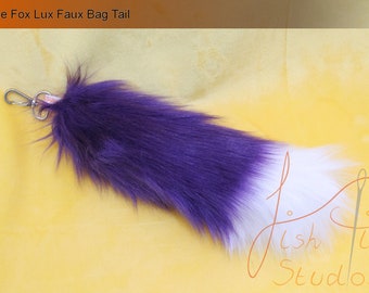 Luxury Faux Bag Tail - Fox Style - Purple and White Fabric - Furry Bag Accessory - Pre made