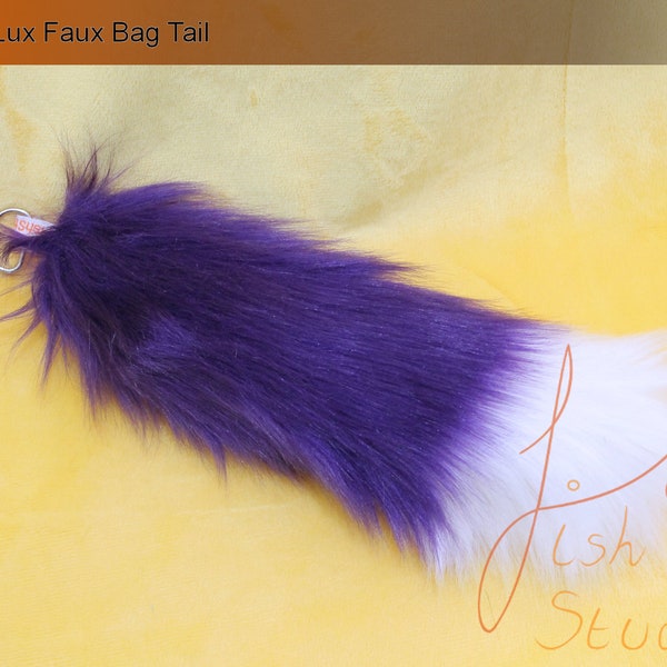 Queue de sac de luxe Faux - Style renard - Tissu violet et blanc - Accessoire de sac à fourrure - Pré fait