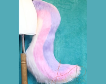 Luxury Striped 3 Colour Wolf Fursuit Cosplay Tail - base to tip stripes - Great for Furry Cosplay & Costumes