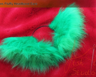 Bandeau d’oreille de chat moelleux Green Shades pré-fabriqué - Neko Kitty Ears - idéal pour les combinaisons à fourrure gijinka festival