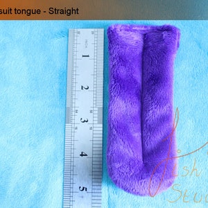 an example of the straight tongue at standard length suitable for dinosaur masks and fursuit heads.

Made with purple soft plush