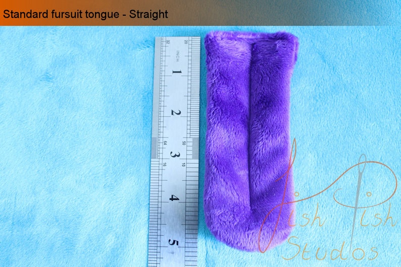 an example of the straight tongue at standard length suitable for dinosaur masks and fursuit heads.

Made with purple soft plush