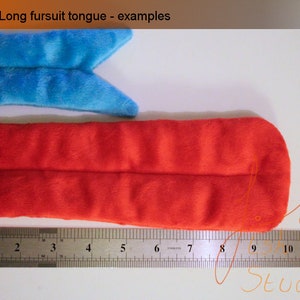 a comparison of the standard and long sized fursuit fabric tongues