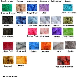 colour chart of shades available from our luxury faux fur supplier