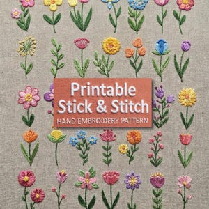Patrón de bordado de flores, 35 motivos botánicos, DIY para principiantes (Descarga PDF)