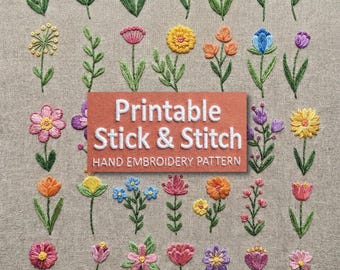 Flower Embroidery Pattern, 35 Botanical Motifs, Beginner DIY (PDF Download)