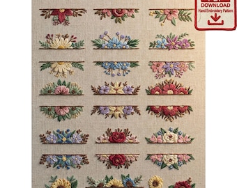 Botaniskt broderimönster med delad blommig monogram PDF