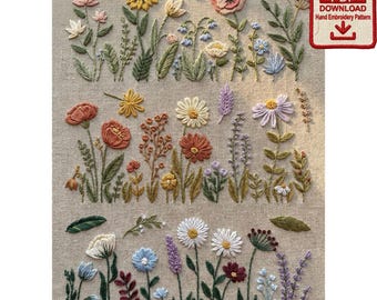 Broderimönster för blommig äng med vildblommor i PDF-format
