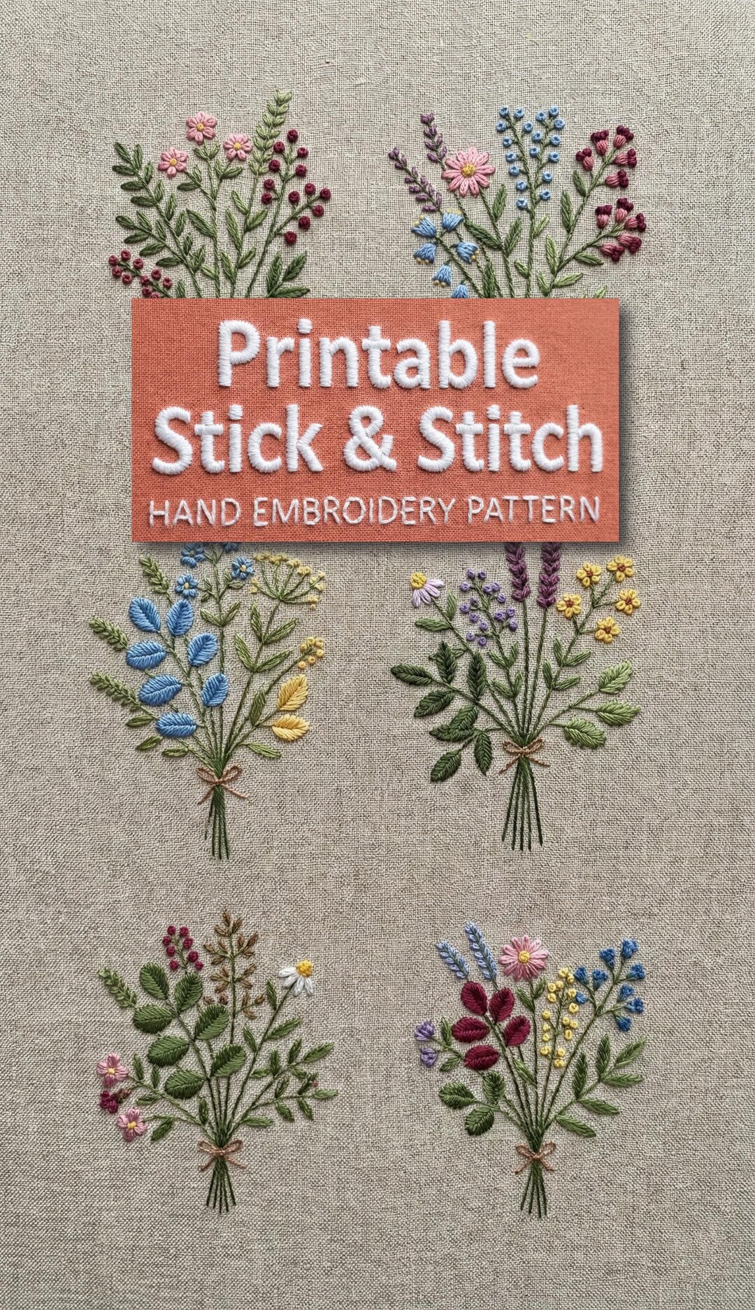 Wildflower Bouquet Hand Embroidery Pattern, Beginner Floral Stitching ...