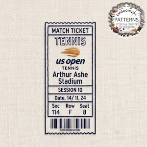 US Open Tennis Ticket Vintage Embroidery Pattern PDF