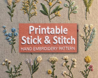 Wildflower Embroidery Pattern, 25 Botanical Motifs, Minimalist Floral Icons (PDF Download)
