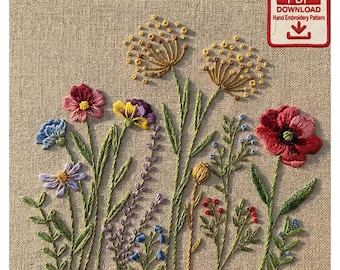 Wildflower Embroidery Pattern: Modern Botanical Line Art (PDF Download)