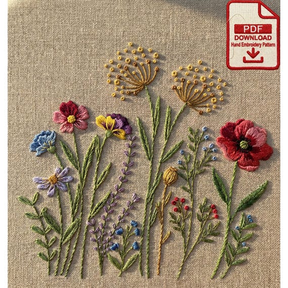 Wildflower Embroidery Pattern: Modern Botanical Line Art (PDF Download)