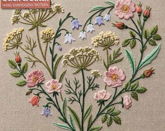 Floral Botanical Heart Embroidery Pattern, Mother's Day Love Wildflower DIY