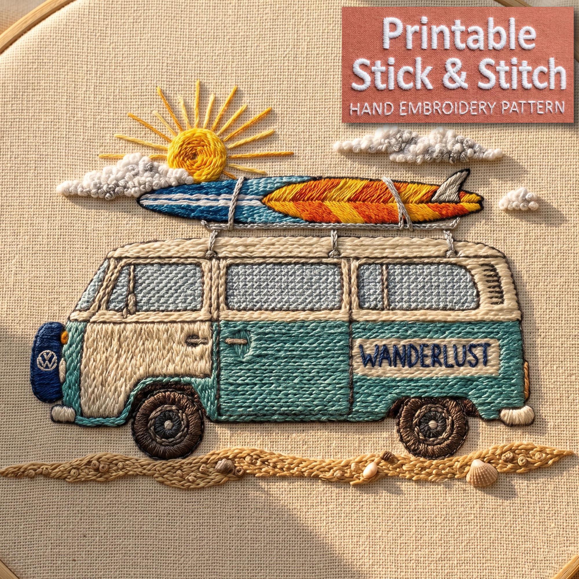 Simple Custom Van Patterns Wanderlust Camper Van Retro Embroidery Pattern PDF - Etsy