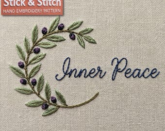 Inner Peace Olive Branch Minimalist Embroidery Pattern PDF