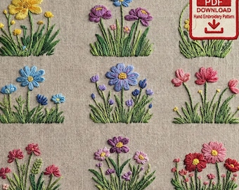 Wildflower Embroidery Pattern PDF Bundle – 9 Floral Designs for Beginners