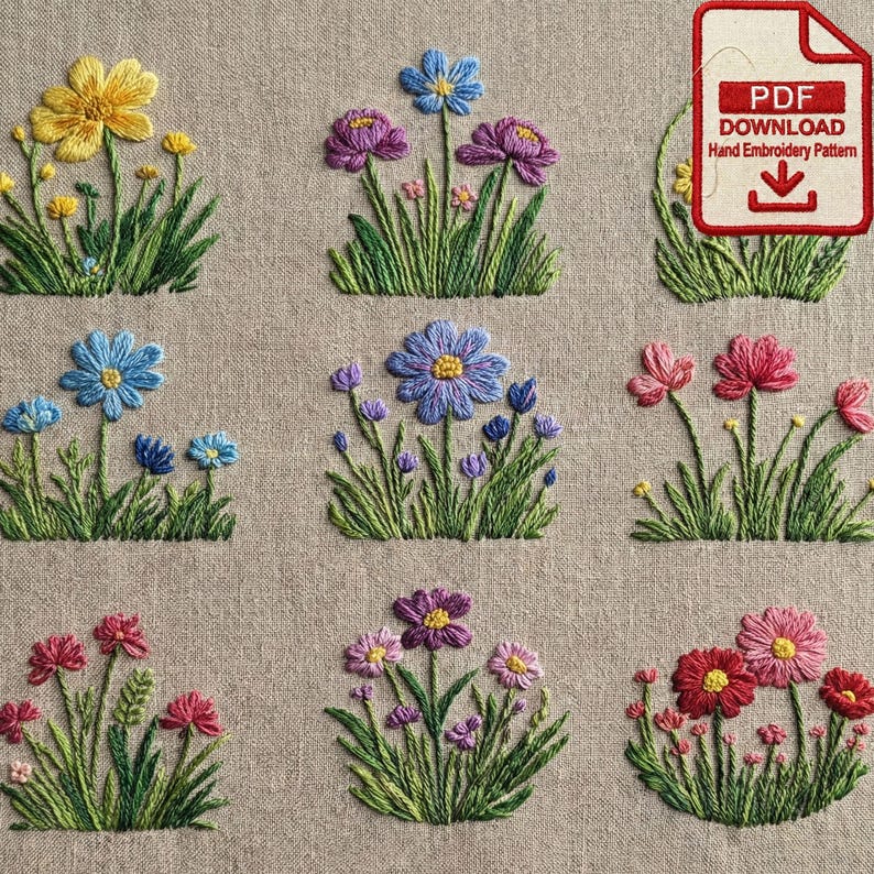 Wildflower Embroidery Pattern PDF Bundle – 9 Floral Designs for ...