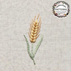Schema di ricamo botanico "Stelo di grano dorato" in formato PDF