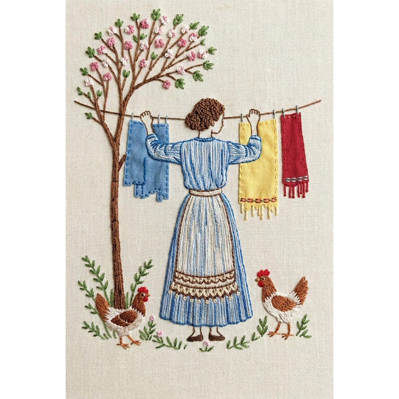 Laundry Day Lady Embroidery Pattern - Cottagecore PDF Download - Etsy