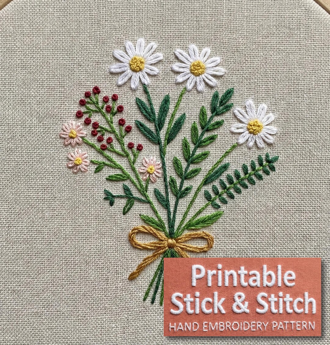 Daisy Wildflower Embroidery Pattern – Beginner Floral Design (PDF ...